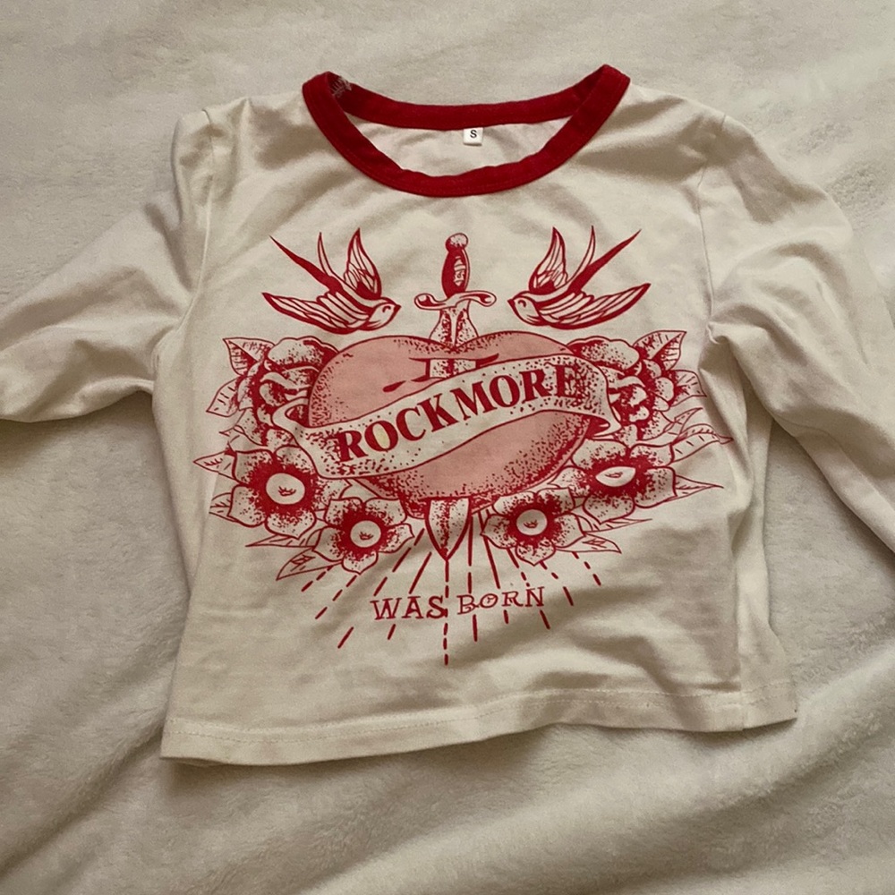White Cropped Long Sleeve W/ Y2K Design